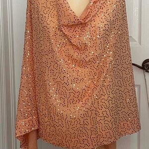 TOP, SEQUINS ALL OVER, ROSE, SIZE PLUS, DRAPED NECK, GORGEOUS, RED CARPET STYLE,